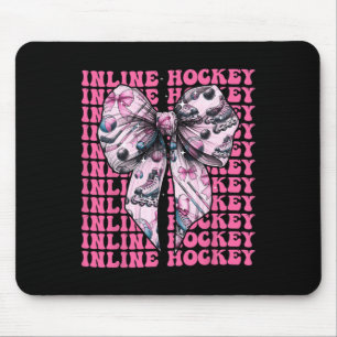 Inline Hockey Player Girl Coquette Bow Pink Ribbon Mouse Mat