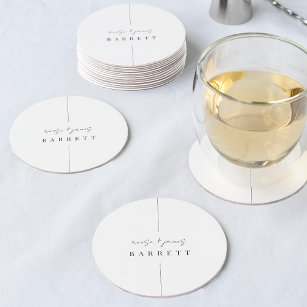 Inline   Modern Minimal Personalised Wedding Round Paper Coaster