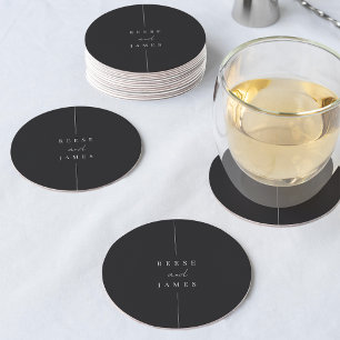 Inline Modern Minimal Personalised Wedding Round Paper Coaster