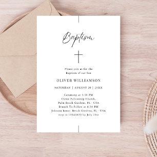 Inline Script Black & White Gender Neutral Baptism Invitation