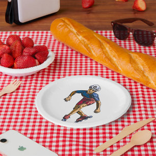 Inline Skater Cool Retro Rollerblading Paper Plate