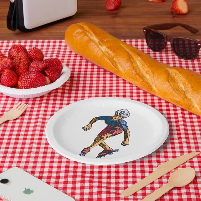 Inline Skater Cool Retro Rollerblading Paper Plate (Creator Uploaded)