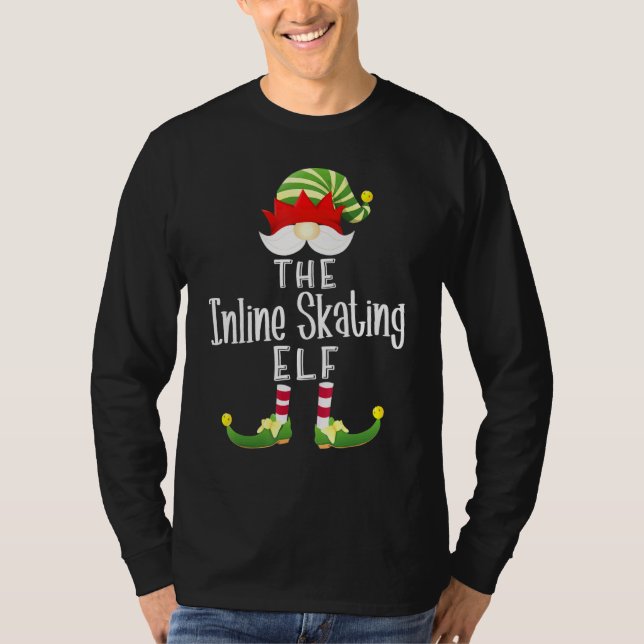 Inline Skating Elf Group Christmas Pajama Party T-Shirt (Front)