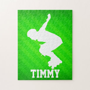 Inline Skating; Neon Green Stripes Jigsaw Puzzle