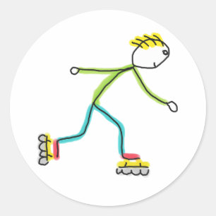 Inline Skating Stickman Classic Round Sticker