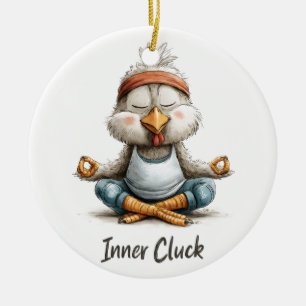 Inner Cluck Chicken Meditation Funny Yoga Animal Ceramic Tree Decoration