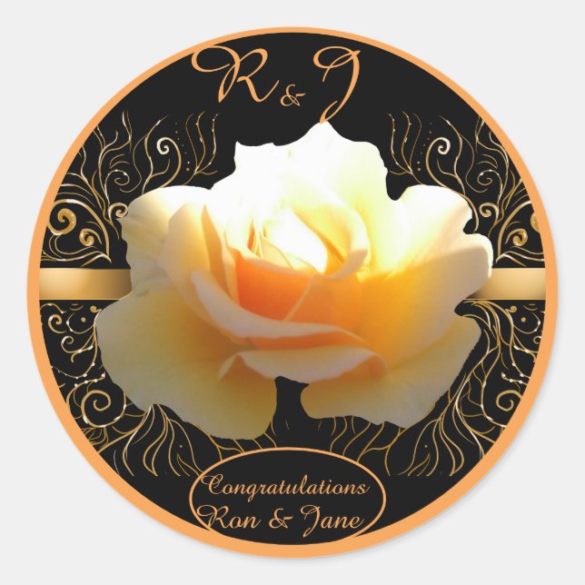 Inner Glow Elegant Yellow and Gold Rose Classic Round Sticker (Front)