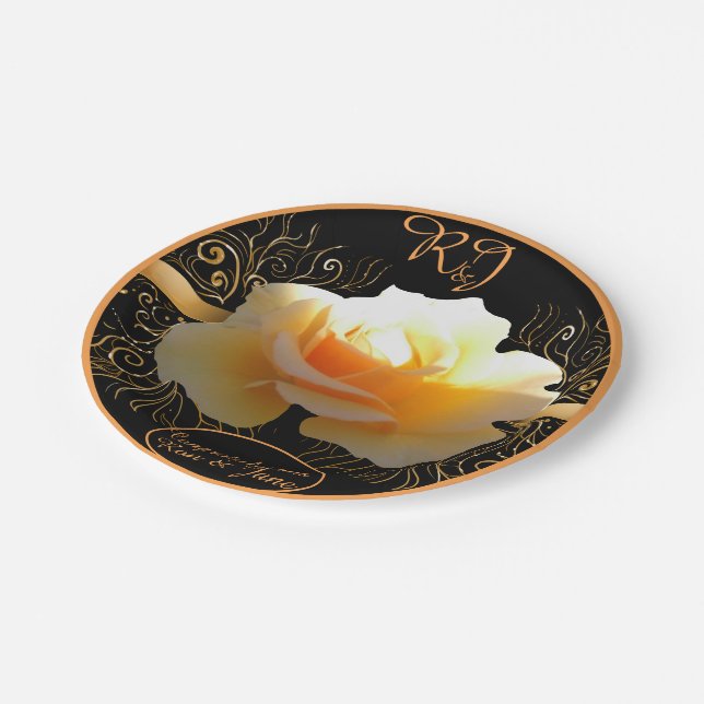 Inner Glow Elegant Yellow and Gold Rose Paper Plate (Angled)