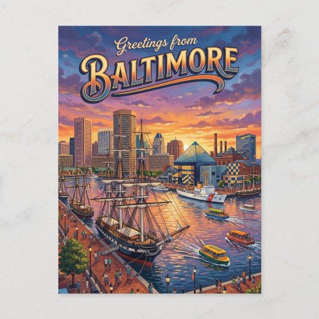 Inner Harbour, Baltimore USA Postcard (Front)