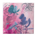 Inner Music - Floral Sketch Tile<br><div class="desc">Inner Music I by Melissa Wang. Features a sketches of flowers against a soft,  flowy pink background.| 140968D</div>