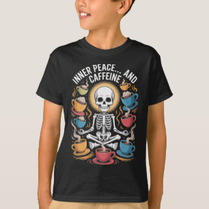 Inner Peace And Caffeine Skeleton Yoga Design _1  T-Shirt