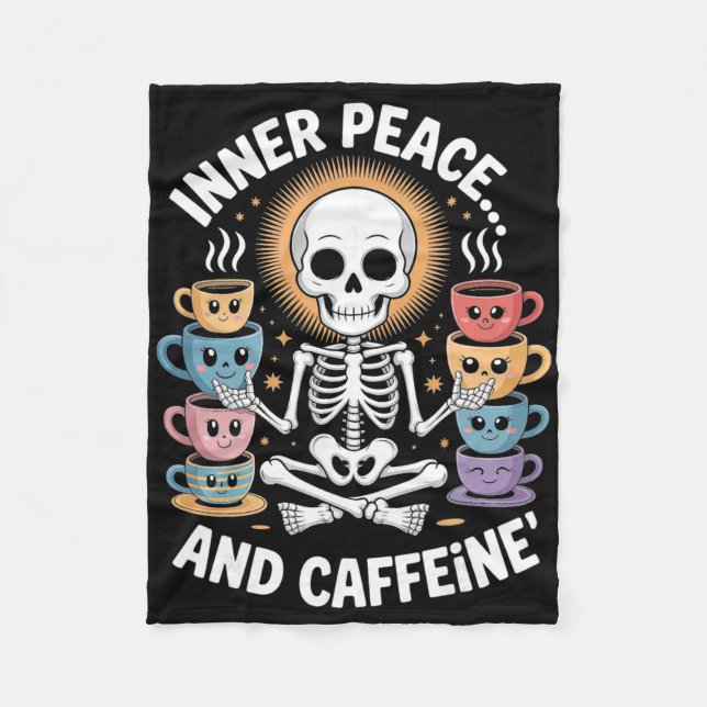 Inner Peace And Caffeine Skeleton Yoga Design _2  Fleece Blanket (Front)