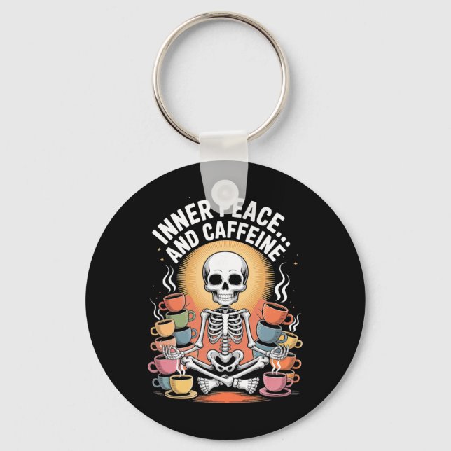 Inner Peace And Caffeine Skeleton Yoga Design _3  Key Ring (Front)