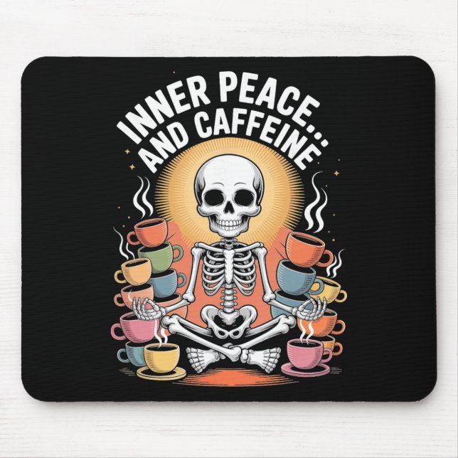 Inner Peace And Caffeine Skeleton Yoga Design _3  Mouse Mat (Front)