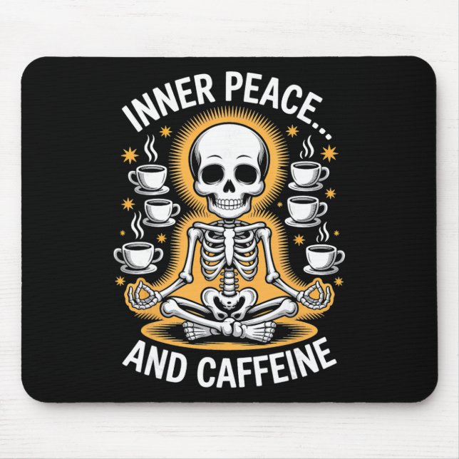 Inner Peace And Caffeine Skeleton Yoga Design  Mouse Mat (Front)
