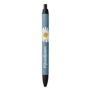 Inner Peace Daisy Hippie Symbol Sign BOHO Denim Black Ink Pen