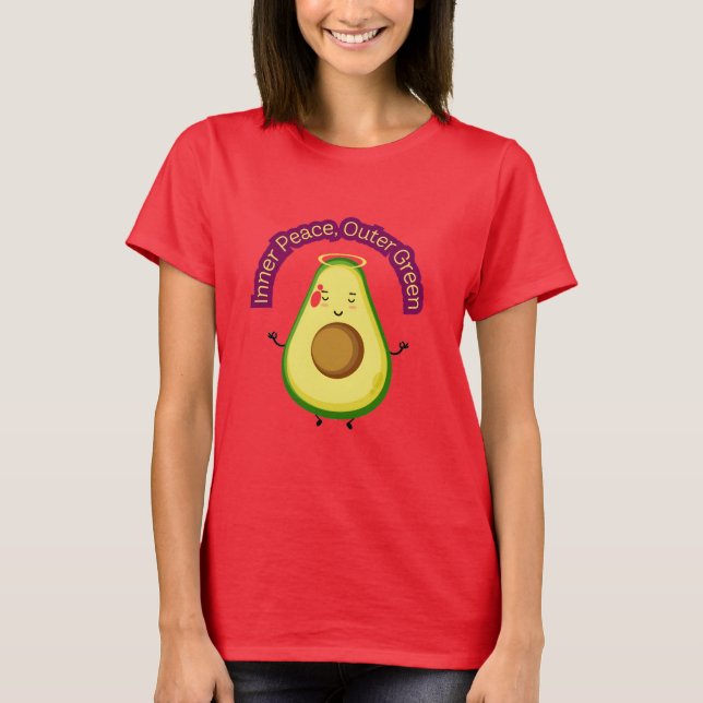 Inner Peace Outer Green – Cute Avocado Meditation  T-Shirt (Front)