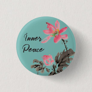 Inner Peace Positive Quote Watercolor Floral Lotus 3 Cm Round Badge