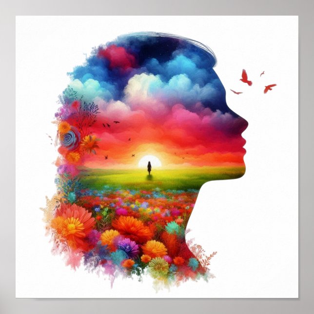 Inner Peace: Vibrant Sunset & Wildflower Mindscape Poster (Front)