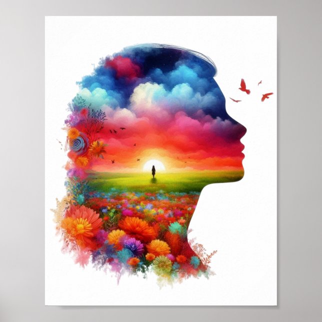Inner Peace: Vibrant Sunset & Wildflower Mindscape Poster (Front)