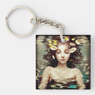 Inner Peace, Woman Under Water,   AI Artwork Key Ring