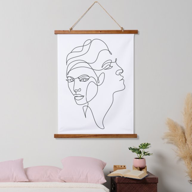 Inner Reflections – Dual Face Minimalist Line Art Hanging Tapestry (Bedroom)