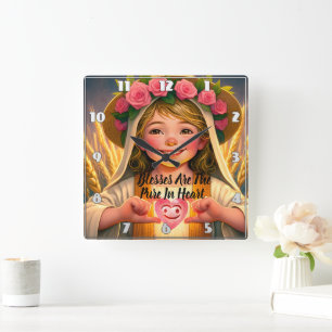 Innocence Captured: Little Girl Tenderly Holding H Square Wall Clock