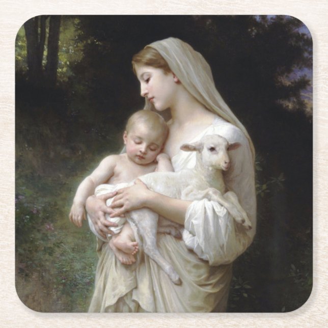Innocence (Madonna and Child), Bouguereau Square Paper Coaster (Front)