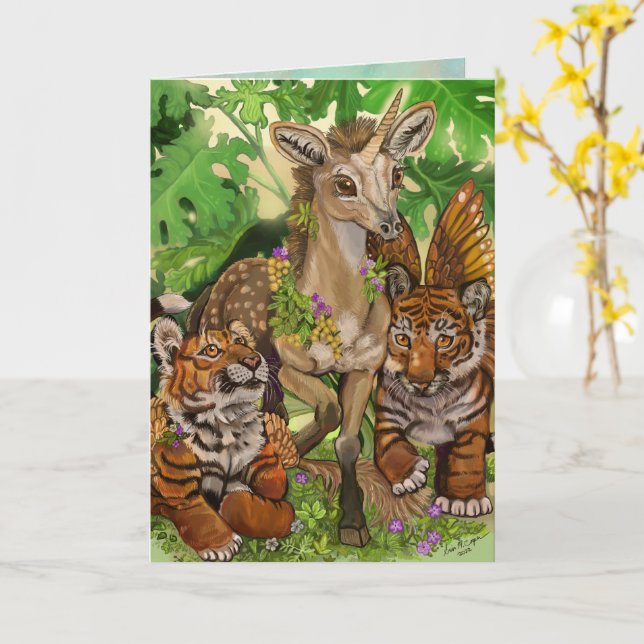 'Innocence of the new' unicorn Happy Easter Card (Yellow Flower)