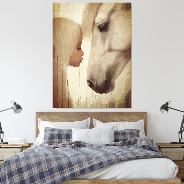 Innocent Bond – Child and Horse Art Canvas Print (Insitu(Bedroom))