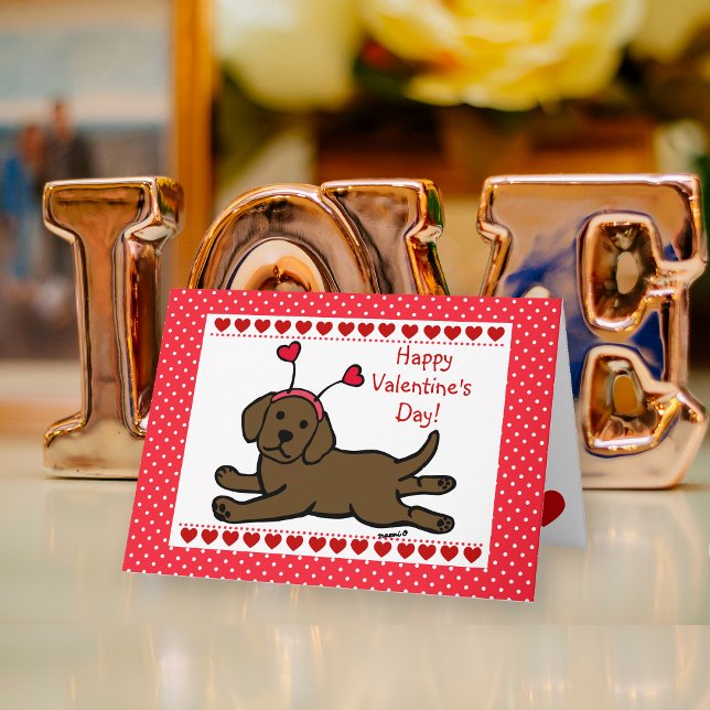 Innocent Chocolate Labrador Puppy Valentine Holiday Card (Innocent Chocolate Labrador Puppy Valentine's Day Card for Labrador Owners!!  Cute Cartoon Design.)