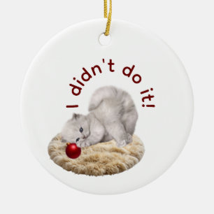 "Innocent" Kitten With Red Christmas Bauble Ceramic Tree Decoration