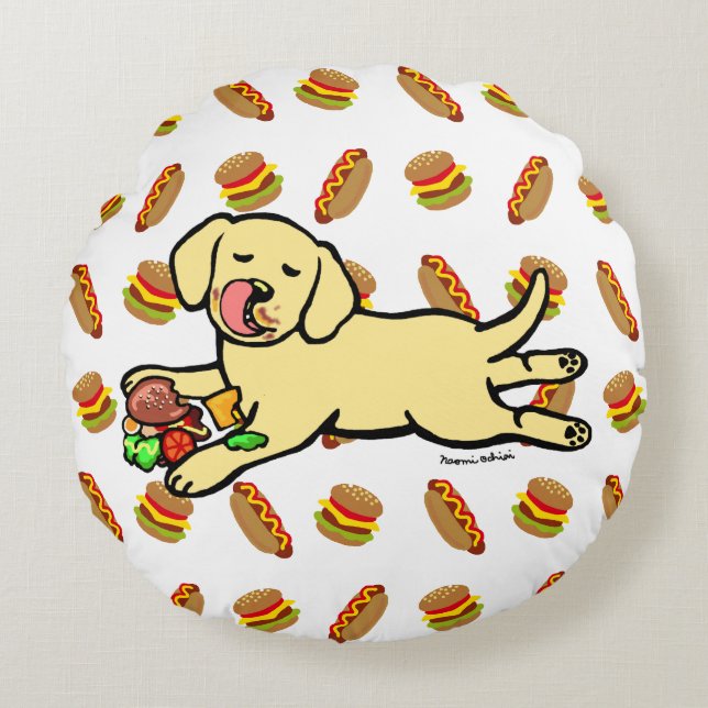 Innocent Yellow Labrador Puppy Cartoon Round Cushion (Front)
