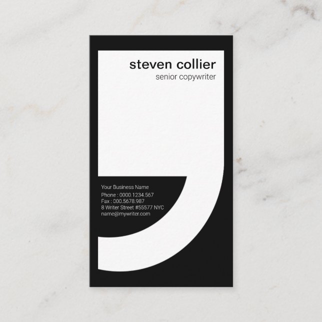 Innovative LARGE White Quotation Mark Copywriter Business Card (Front)