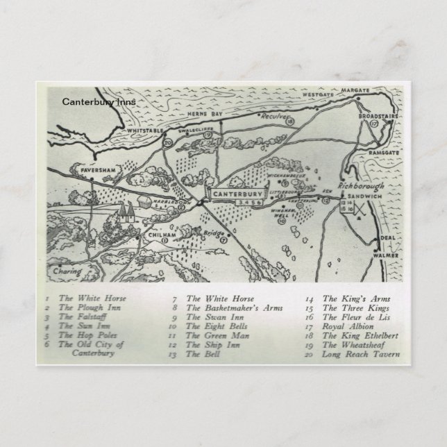 Inns of Kent, Inns near Canterbury Map Postcard (Front)