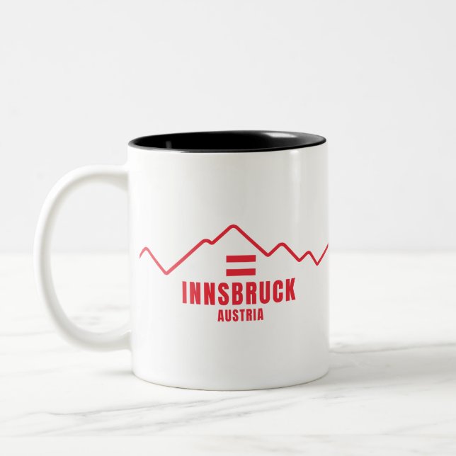 Innsbruck Austria Flag Mountain Two-Tone Coffee Mug (Left)