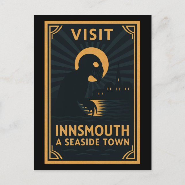 Innsmouth by Moonlight – An Art Deco Journey into  Holiday Postcard (Front)