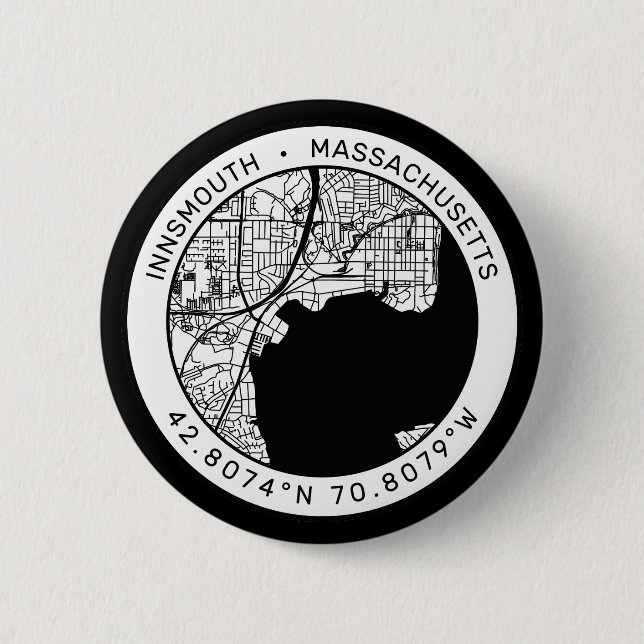 Innsmouth City Map Lovecraft 6 Cm Round Badge (Front)