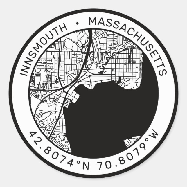 Innsmouth City Map Lovecraft Classic Round Sticker (Front)