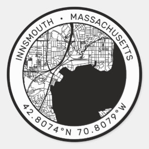 Innsmouth City Map Lovecraft Classic Round Sticker