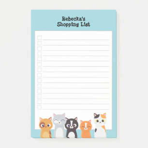 Inquisitive Cats Shopping List Personalised Post-it Notes