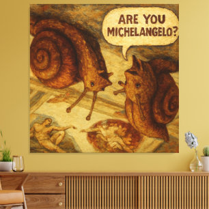 Inquisitive Snail & Michelangelo Parody Cartoon  Canvas Print