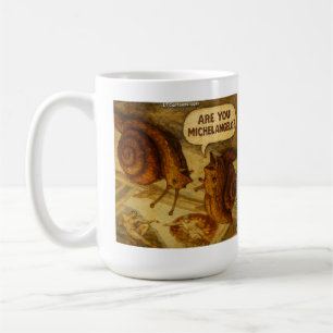 Inquisitive Snail & Michelangelo Parody Cartoon Coffee Mug