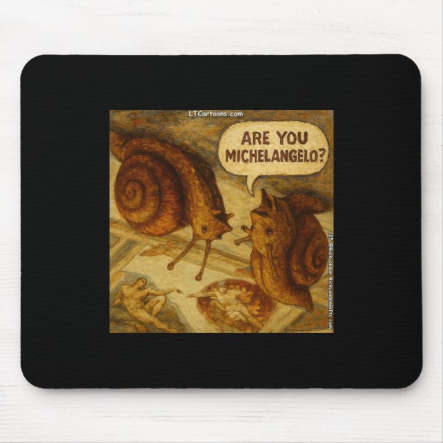Inquisitive Snail & Michelangelo Parody Cartoon  Mouse Mat (Front)