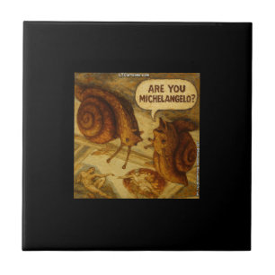 Inquisitive Snail & Michelangelo Parody Cartoon Tile
