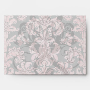 inricate vintage pink damask on deep grey envelope