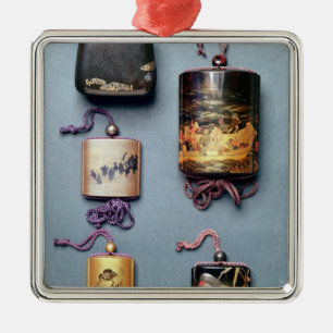 Inro and tobacco pouch metal tree decoration