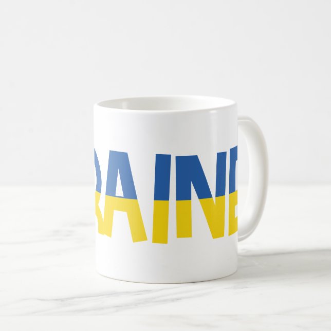 Inscription Ukraine in blue and yellow colours Coffee Mug (Front Right)