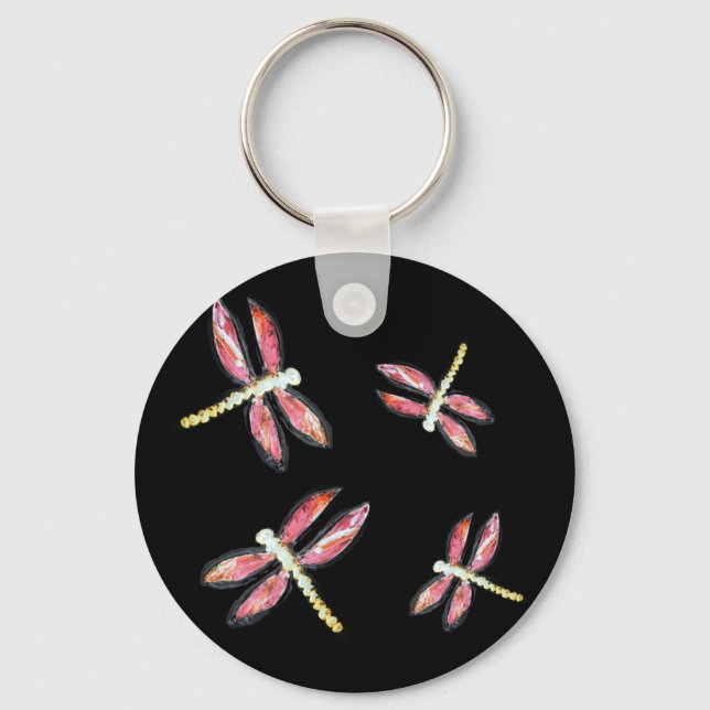Insect Art Pink Dragonflies Key Ring (Front)