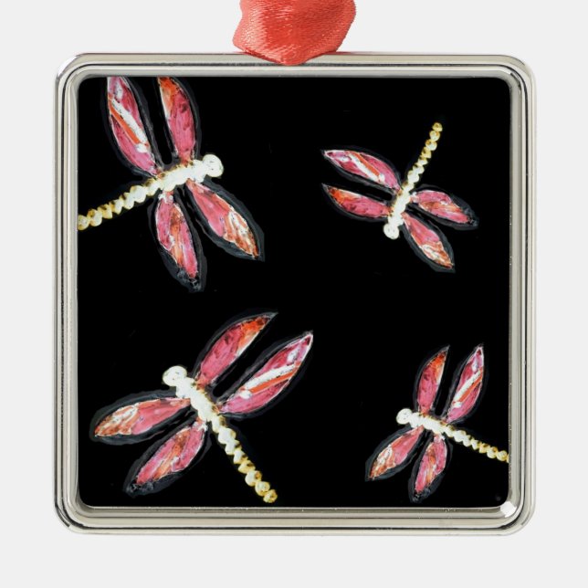 Insect Art Pink Dragonfly Metal Tree Decoration (Front)